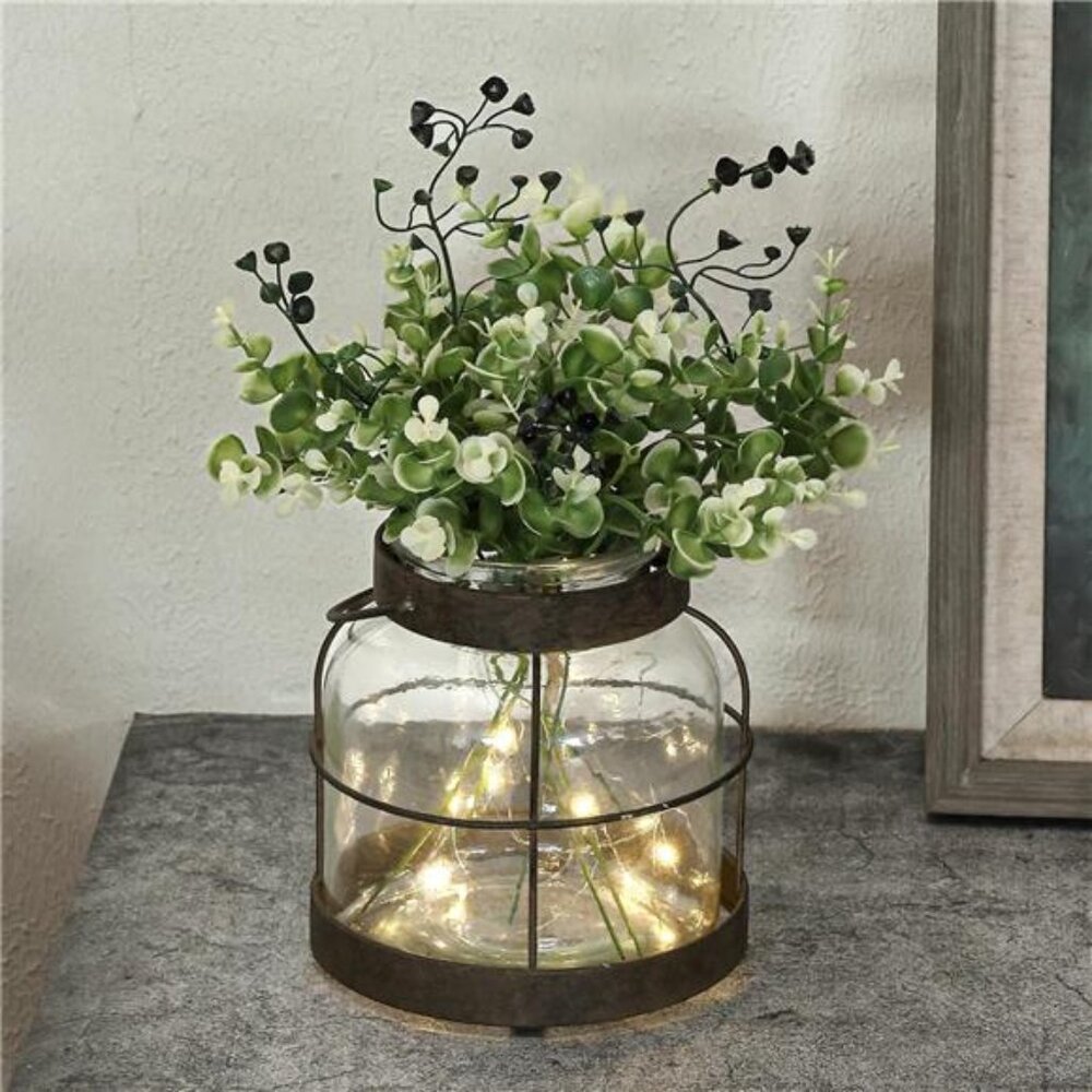Vintage Glass Farmhouse Vase, Rustic Lantern Decor with Plants Flowers Lights